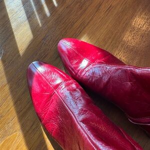 Zara Red Leather Ankle Boots